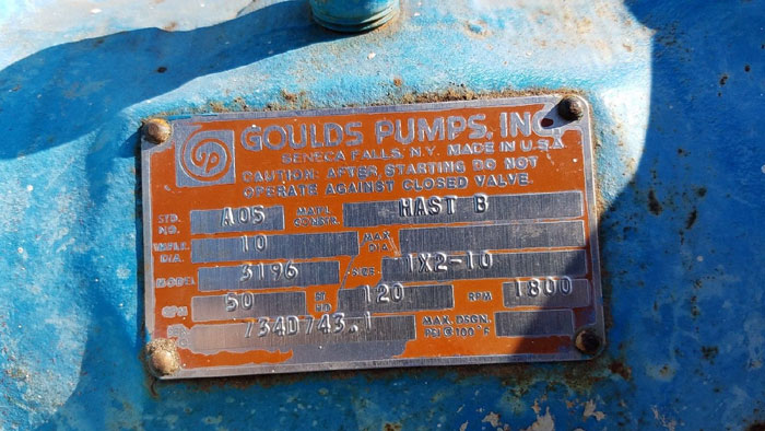 Goulds Centrifugal Pump, 3196, Size 1x2-10, Hastelloy B