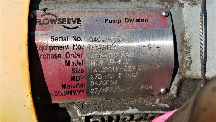 Flowserve Durco Mark 3 Centrifugal Pump, MK3 Lo-Flo, 1K1.5X1LF-82/7.75 OP, CF8M