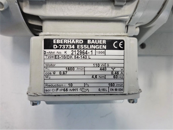 Eberhard Bauer Worm Gear Motor E3-10/DK 54-143 L