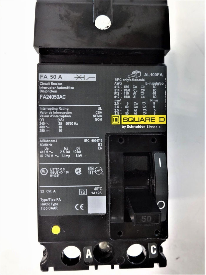 Square D, 50 Amp, 2 Pole, Molded Case Circuit Breaker FA24050AC