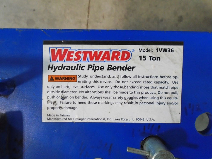 Westward 15 TON Hydraulic Pipe Bender 1VW36