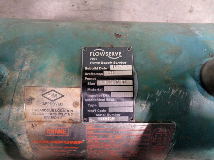 Crane Chempump 1.5 x 1 x 8-1F Seal-less Pump, Stainless Steel NC-AA-8N2-1S