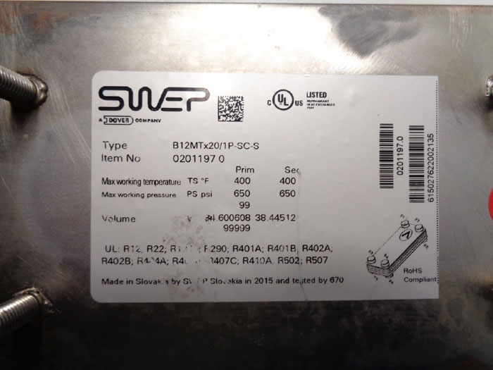 Dover Swep Brazed Plate Heat Exchanger Plates B12mtx 1p Sc S 0