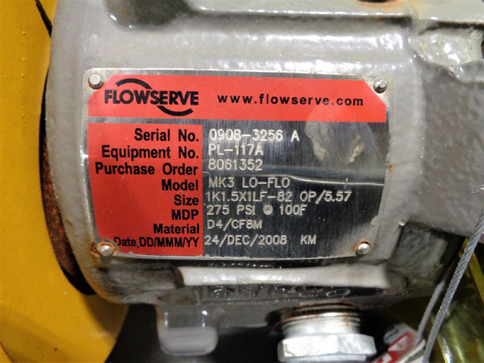 Flowserve Durco Mark 3 Centrifugal Pump, MK3 Lo-Flo, 1K1.5X1LF-82 OP/5.57 D4CF8M