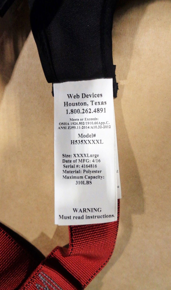 Web Devices XXXXL Full Body Safety Harness, 310lb Max, Poly, H535XXXXL