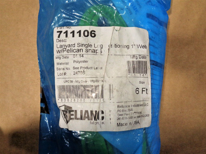 Reliance Single Leg Lanyard, 310 Lb. 6ft, Polyester, 711106, **Lot of (3)**