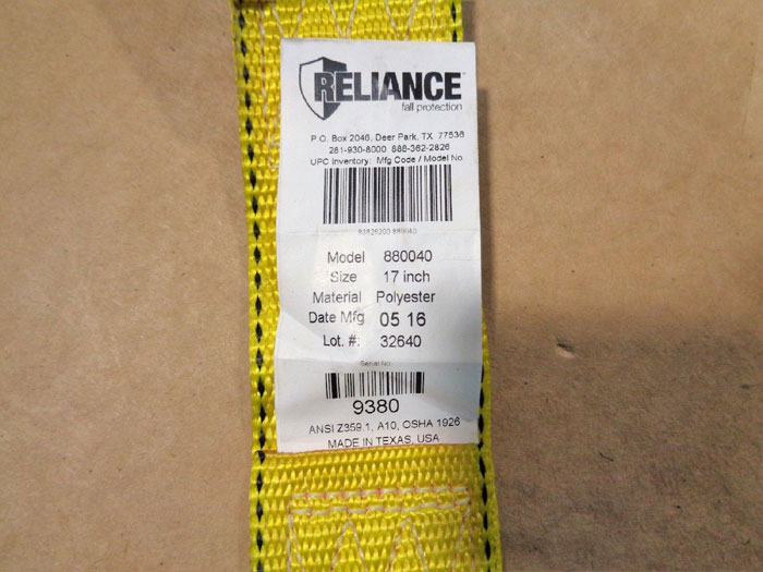 Reliance D-Ring Extender, 17in, Polyester, 880040, **Lot of (3)**