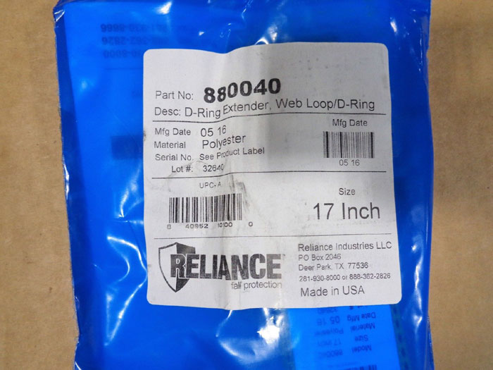 Reliance D-Ring Extender, 17in, Polyester, 880040, **Lot of (3)**