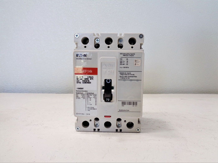 Eaton Cutler-Hammer EHD14K Circuit Breaker, 70A, 480VAC, 3-Pole, #EHD3070L