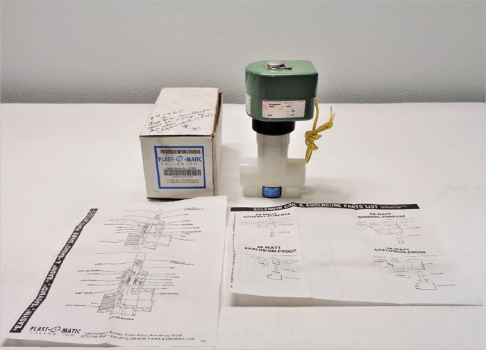 Plast-O-Matic 1" PVDF Valve EASM6V22G58-PF-480 w/ ASCO Solenoid HBX20488609800