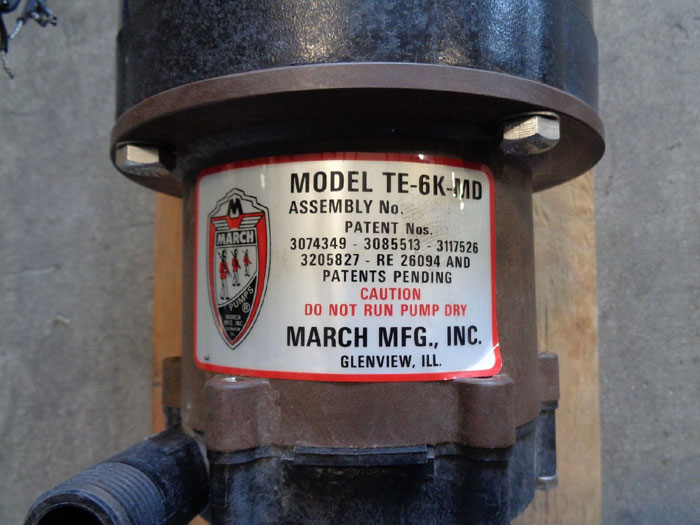 March TE-6K-MD Centrifugal Mag Drive Pump, Kynar, w/Marathon 1/2HP 3-Phase Motor