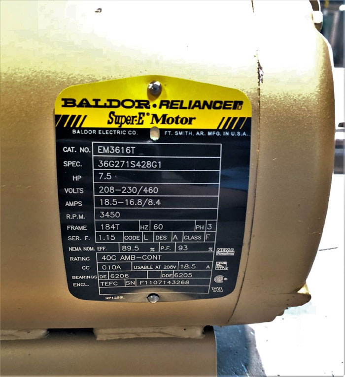 Baldor Reliance Super-E Motor EM3616T, 7.5 HP, 208-230/460 Volts, 3450 RPM