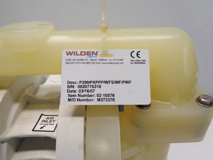 Wilden 1" Diaphragm Pump P200/PKPPP/WFS/WF/PWF, Item# 02-10576