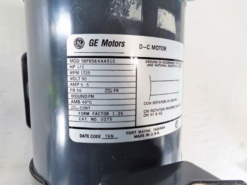 GE Motors D-C Motor 5BPB56KAA51C with 1/2 HP, 1725 RPM