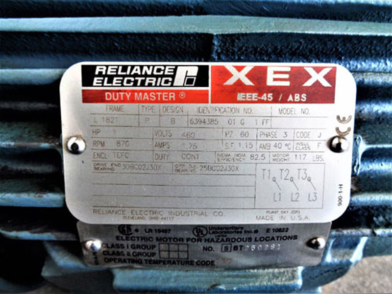 Reliance Electric Duty Master 1HP Motor XEX IEEE-45 / ABS #6394385 01 G 1 FF